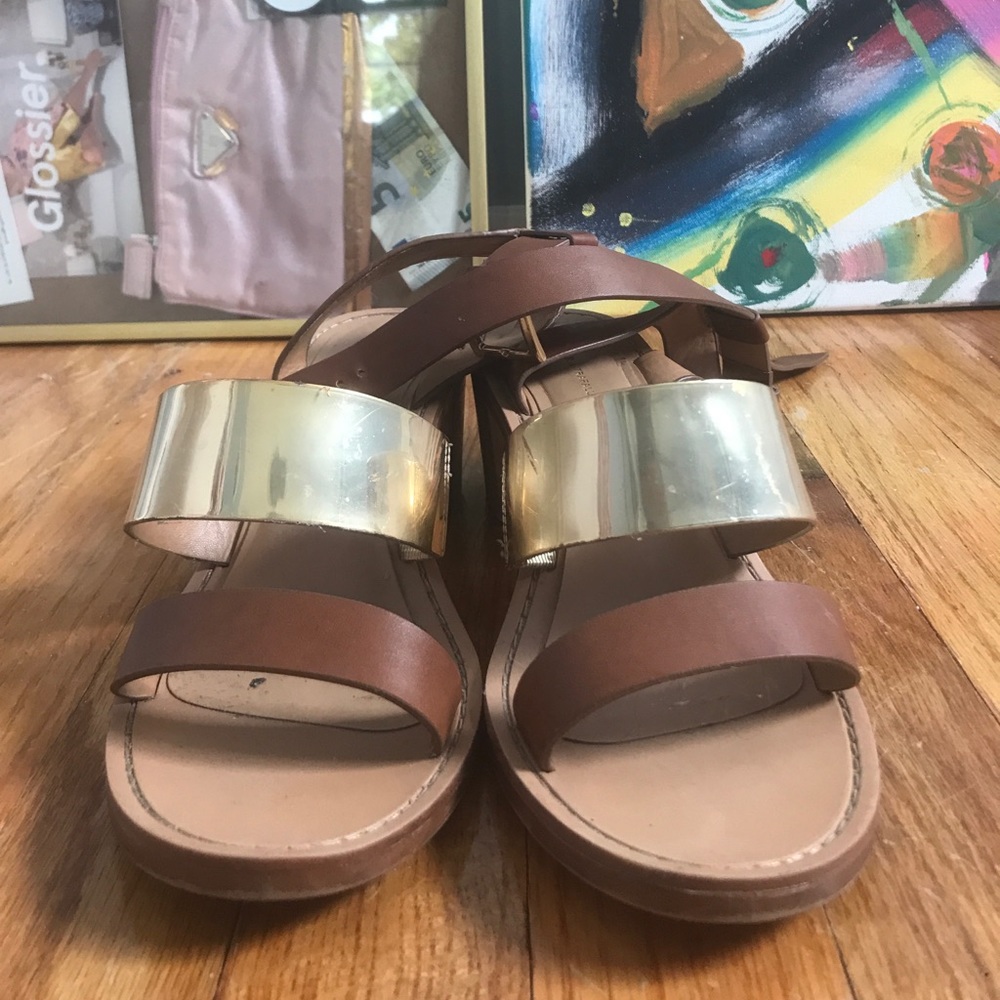 Gold and Tan Heel Sandals